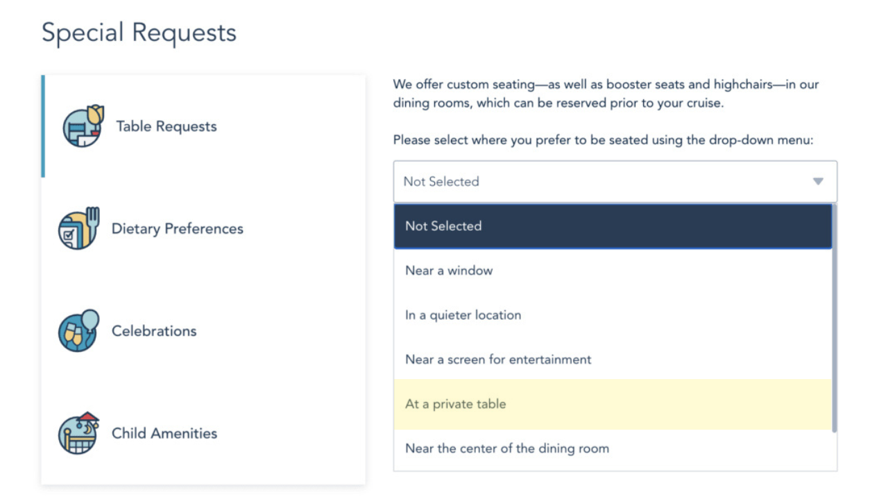 Disney Cruise Special Requests at a private table
